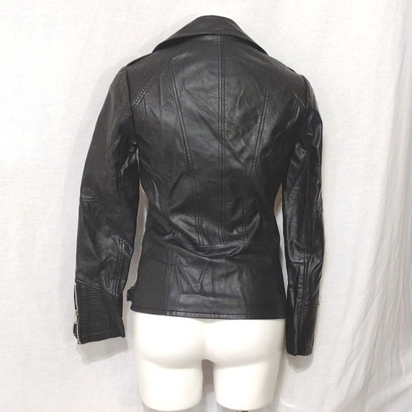 Mark Alan New York Black Quilted Sleeves Faux Leather Belted Moto Jacket Small - Picture 8 of 11